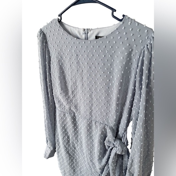 Lulus Light Blue Swiss Dot Long Sleeve Tie-Front Mini Dress size M - Picture 3 of 9